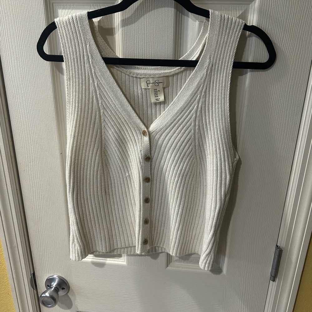 Jessica Simpson White Sleeveless Ribbed Tank Top